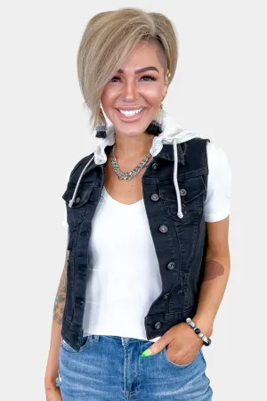 Distressed Hooded Denim Vest