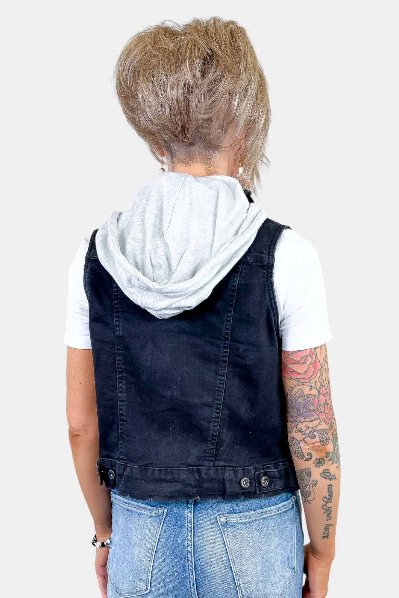 Distressed Hooded Denim Vest