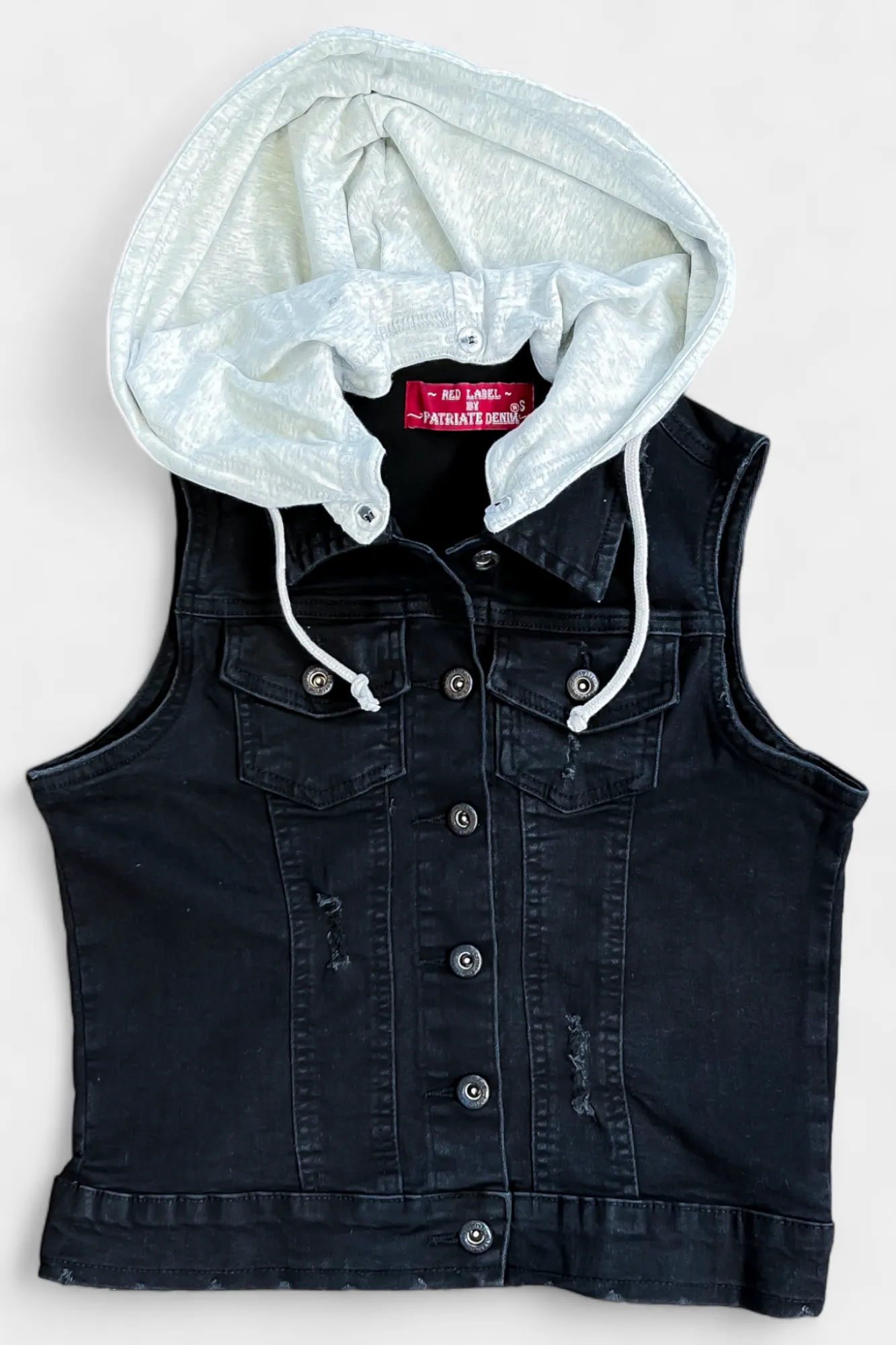 Distressed Hooded Denim Vest