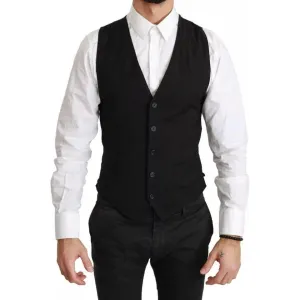 Dolce & Gabbana Black Solid STAFF Slim Fit Waistcoat Vest