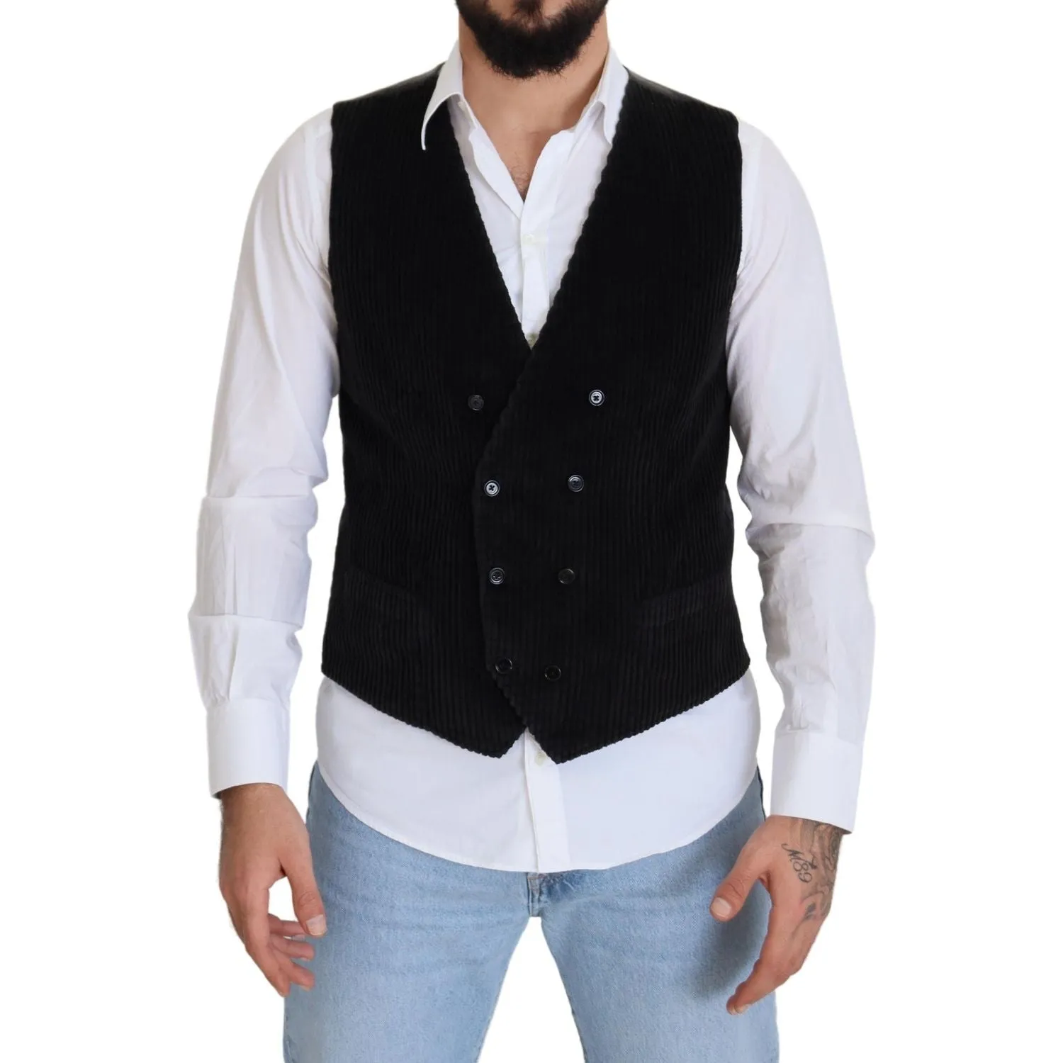 Dolce & Gabbana Elegant Black Double Breasted Dress Vest