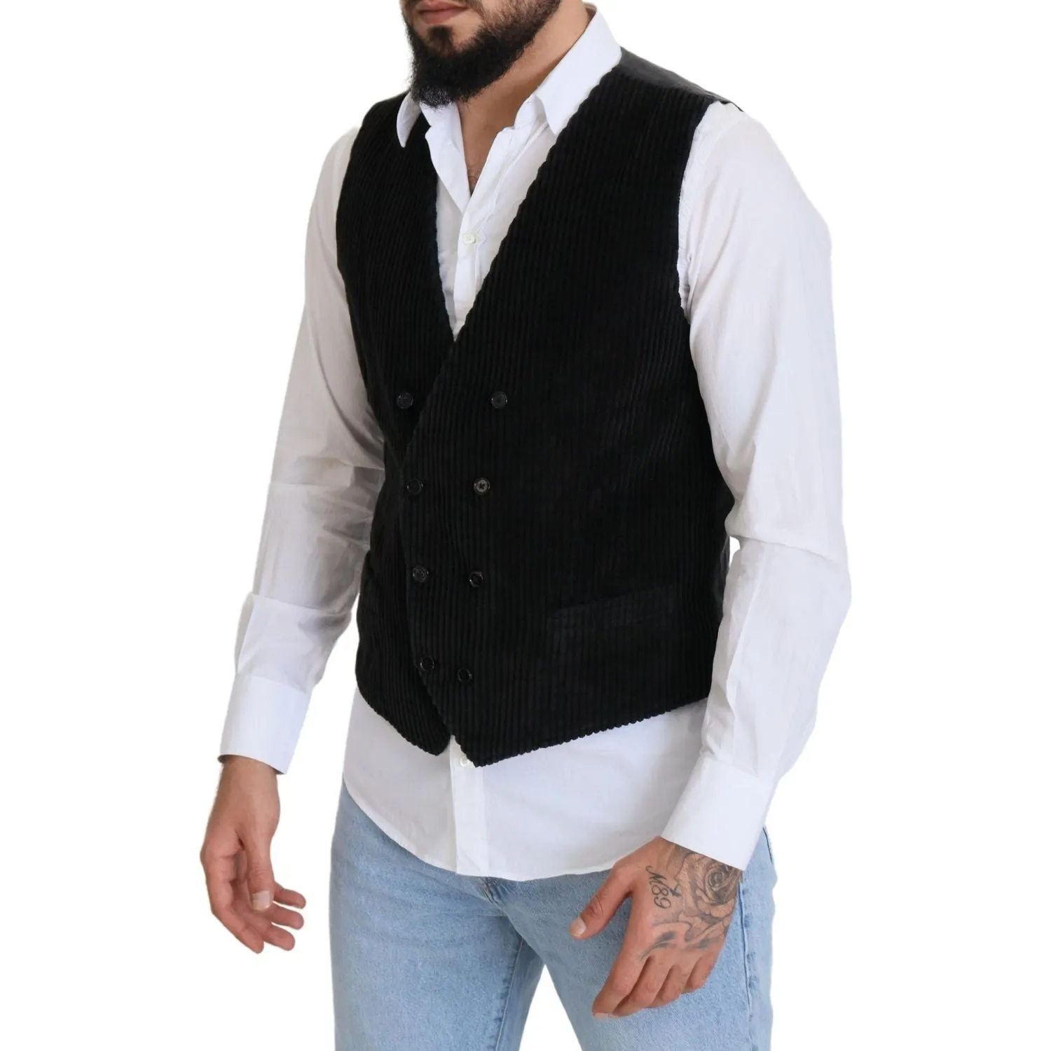 Dolce & Gabbana Elegant Black Double Breasted Dress Vest