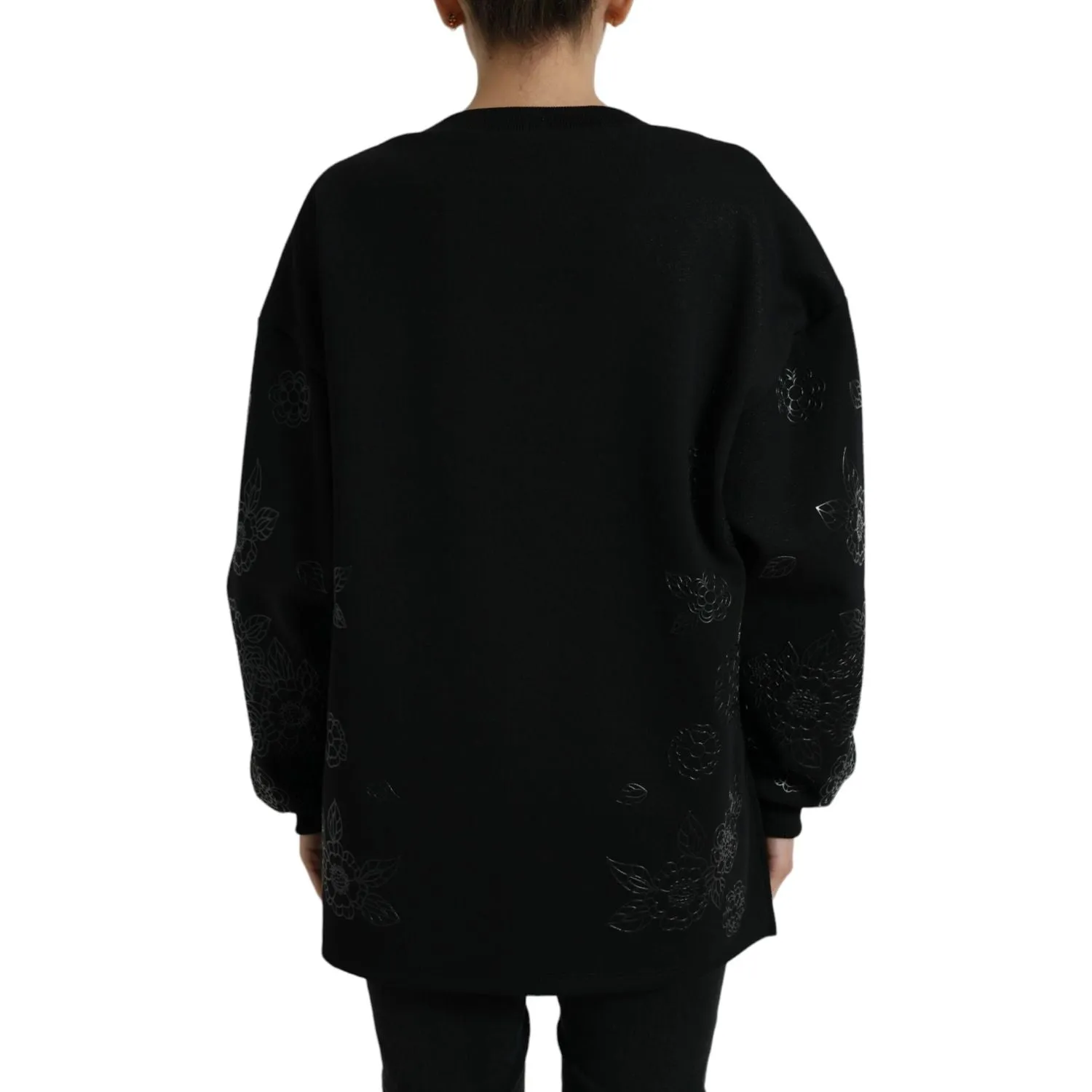 Dolce & Gabbana Elegant Black Floral Applique Sweater