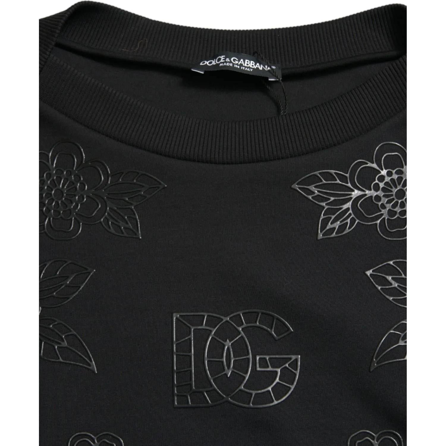 Dolce & Gabbana Elegant Black Floral Applique Sweater