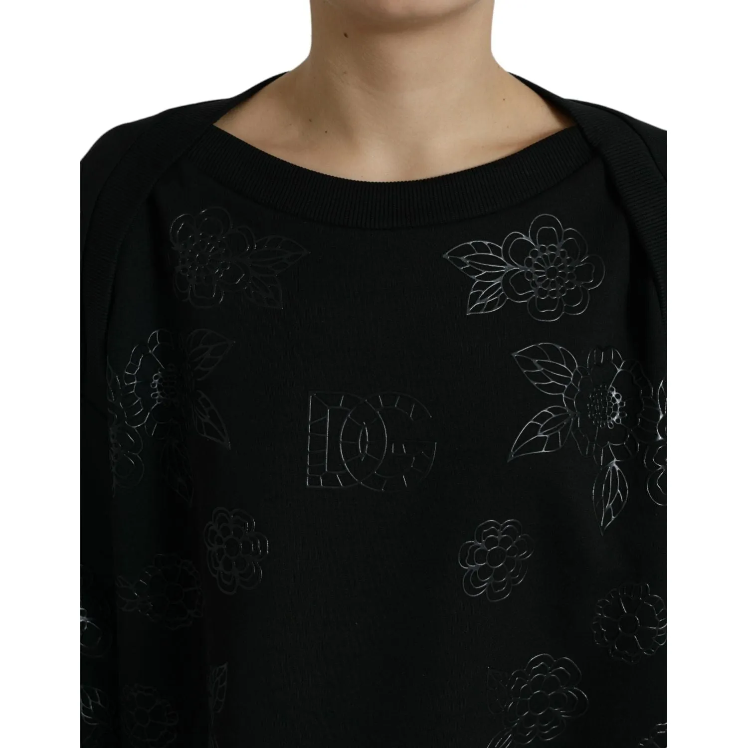 Dolce & Gabbana Elegant Black Floral Applique Sweater