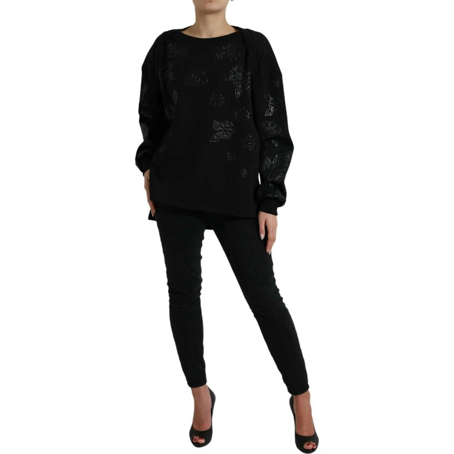 Dolce & Gabbana Elegant Black Floral Applique Sweater