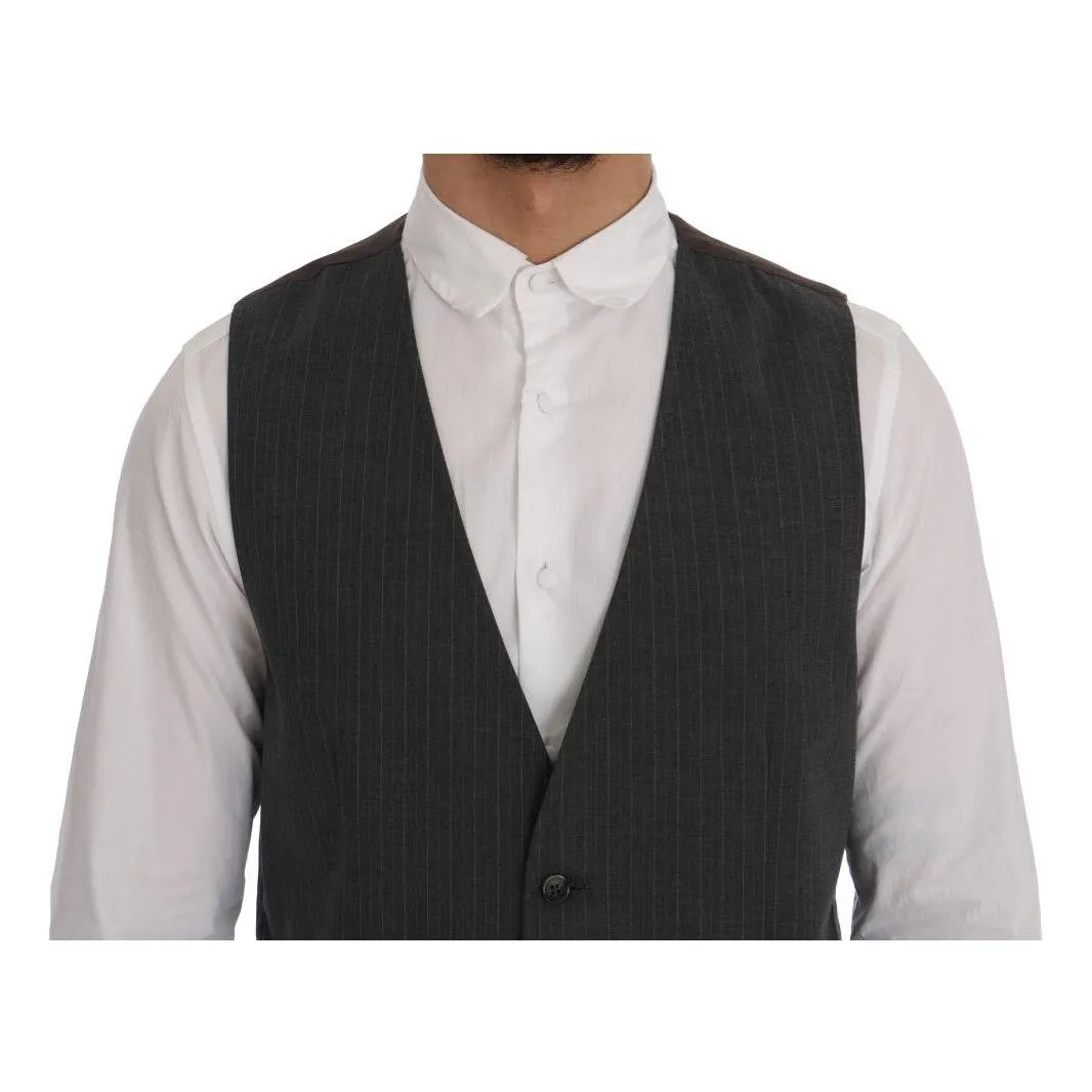 Dolce & Gabbana Elegant Striped Gray Waistcoat Vest