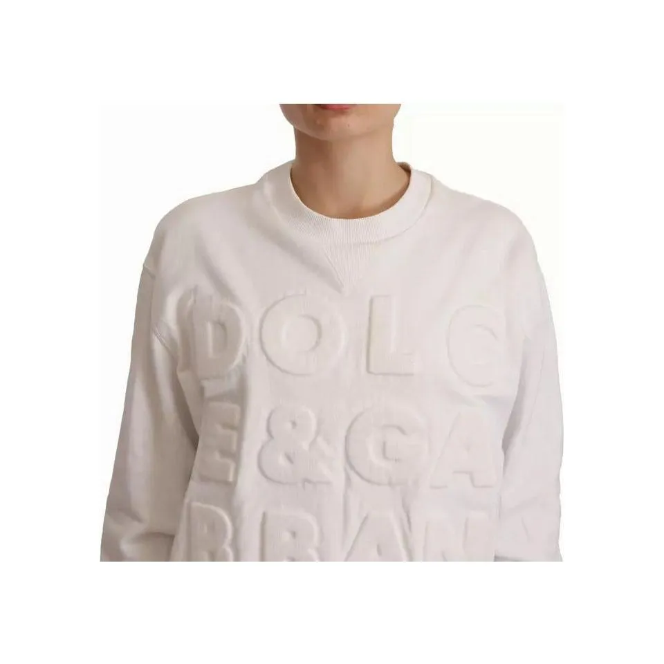 Dolce & Gabbana White Logo Embossed Cotton Sweatshirt Sweater