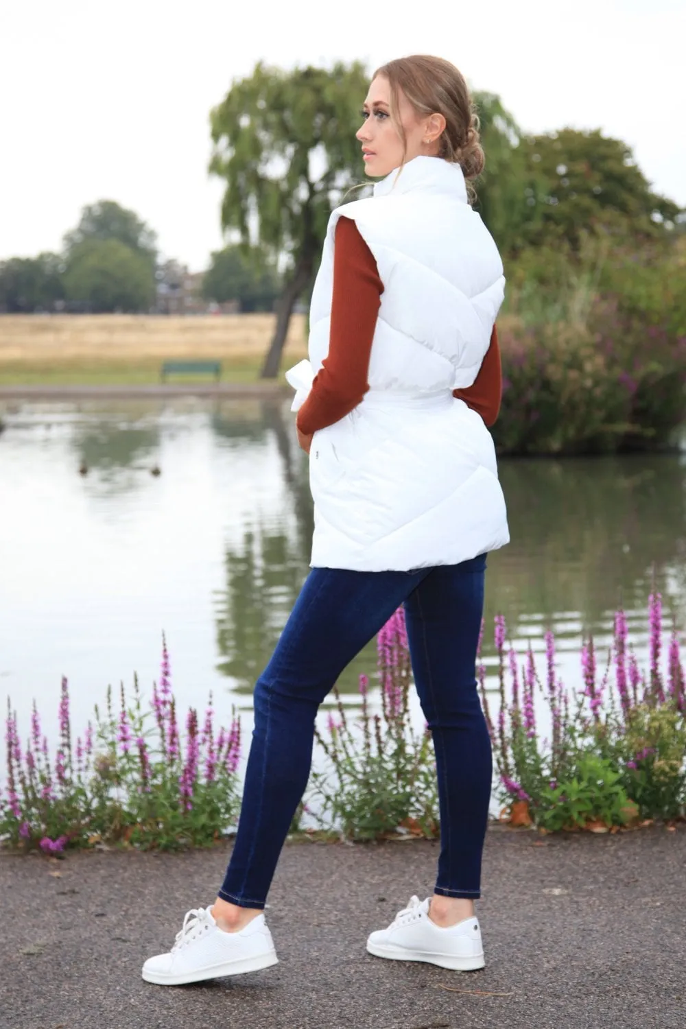 Double Second White Belted Gilet Puffer