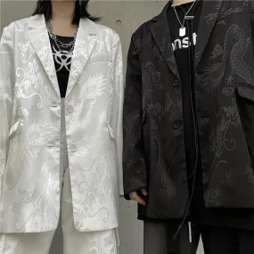 Dragon Chinese Style Print Oversized Blazer Jacket