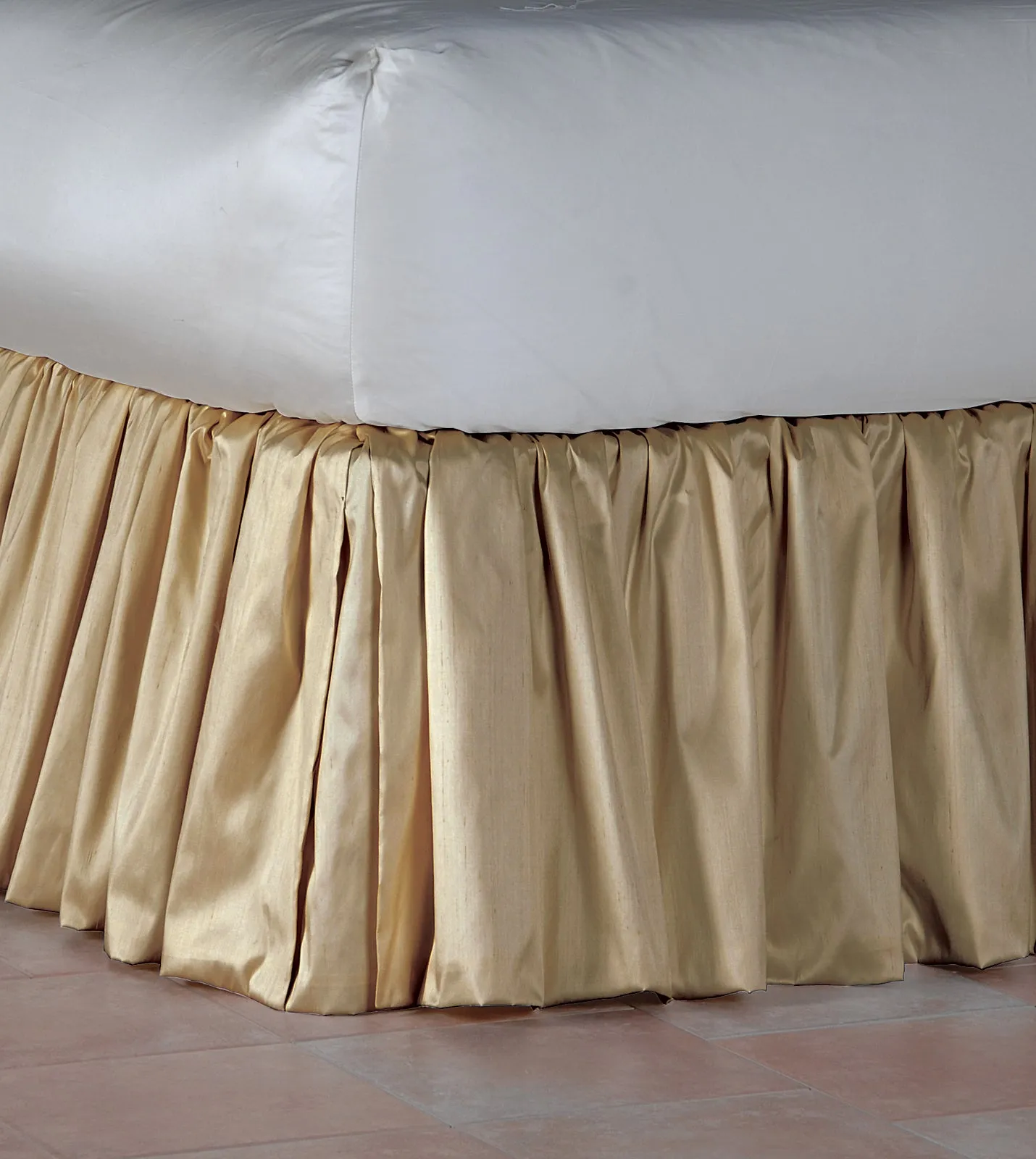 Elbe 100% Silk Gold Ruffled Bed Skirt