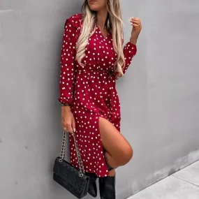 Elegant Polka Dot Split Long Dress