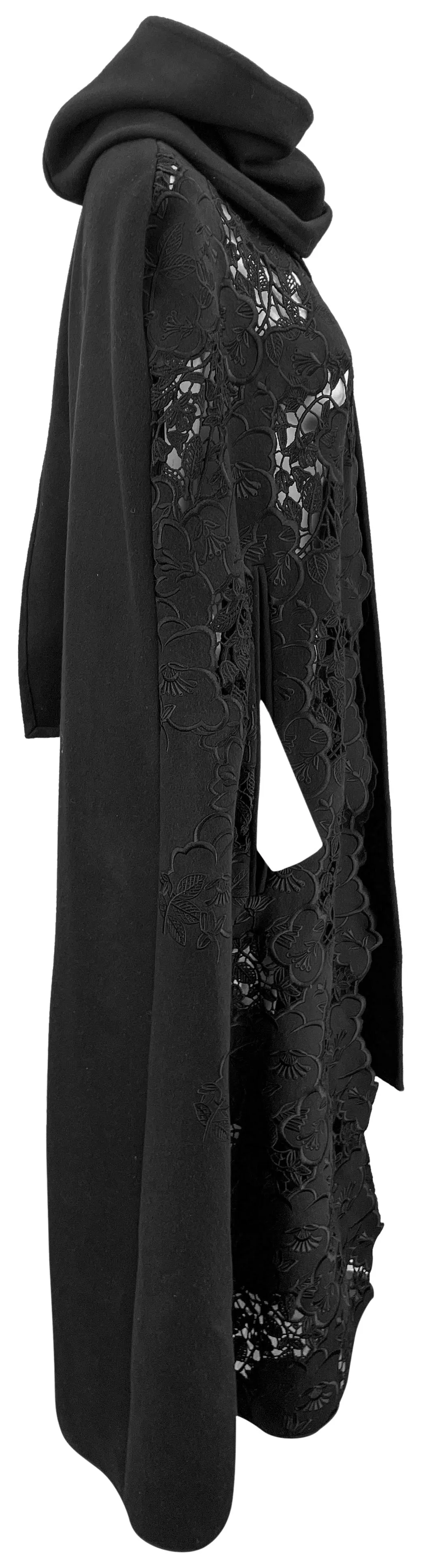 Elie Saab Floral Embroidered Wool Cape in Black