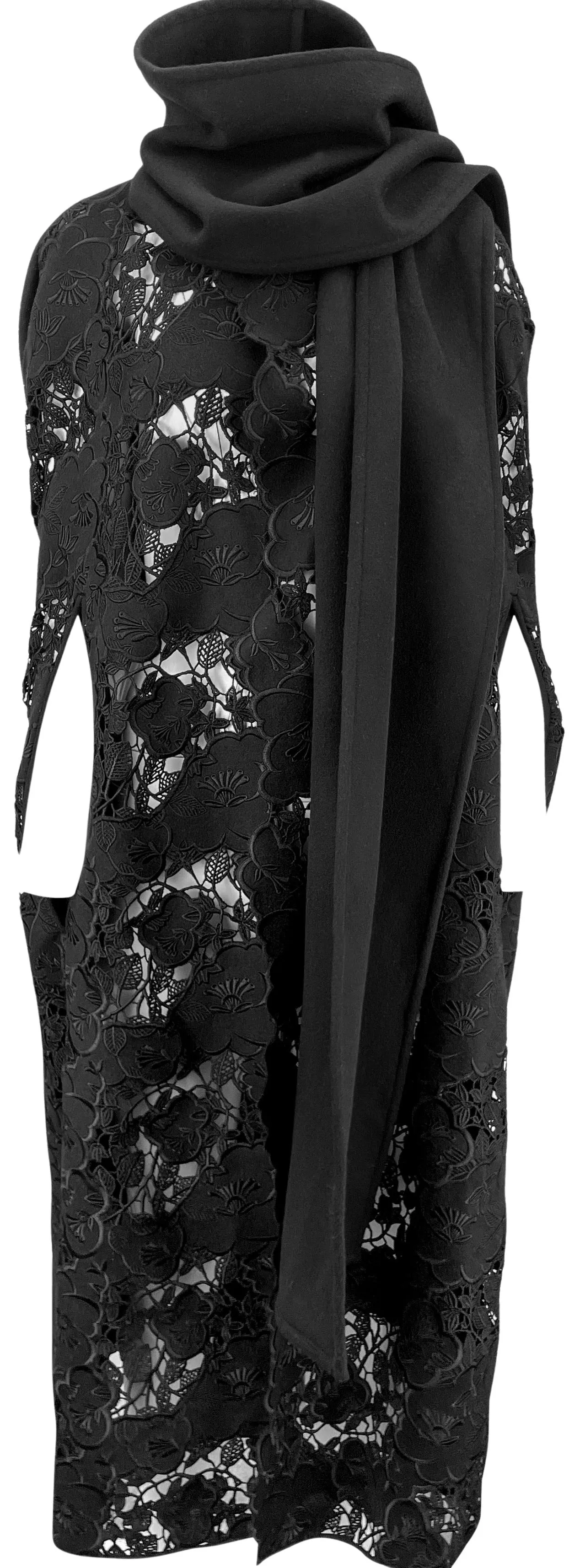 Elie Saab Floral Embroidered Wool Cape in Black