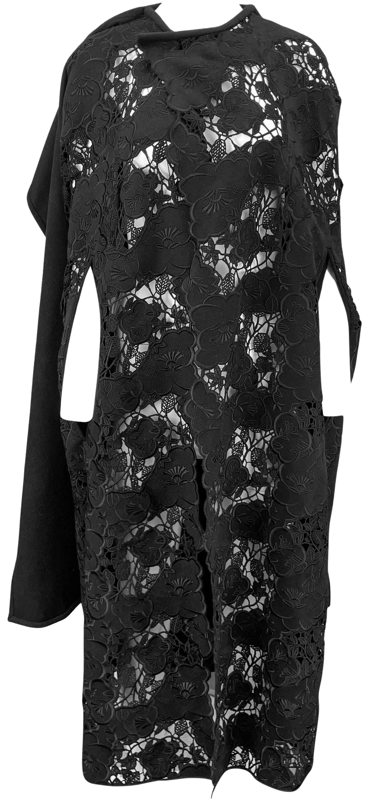 Elie Saab Floral Embroidered Wool Cape in Black