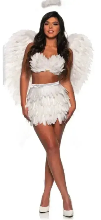 Feather Mini Skirt Two Piece Set - White (Small/Medium)