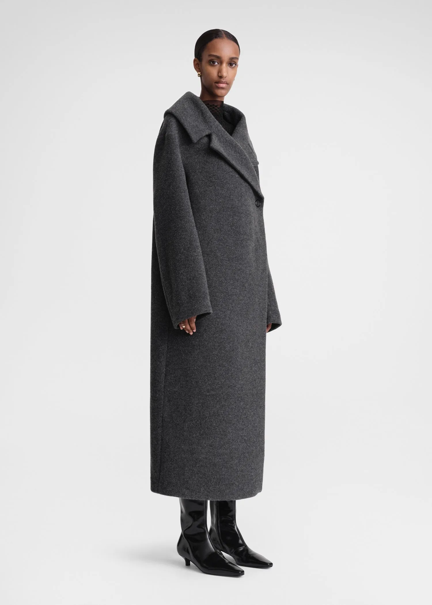 Felt wrap coat dark grey melange