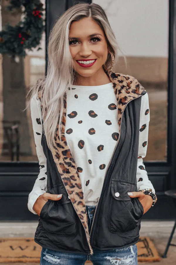 Frozen Kisses Reversible Leopard Vest in Black