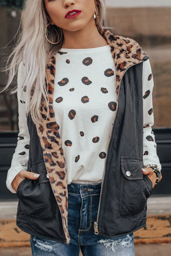 Frozen Kisses Reversible Leopard Vest in Black