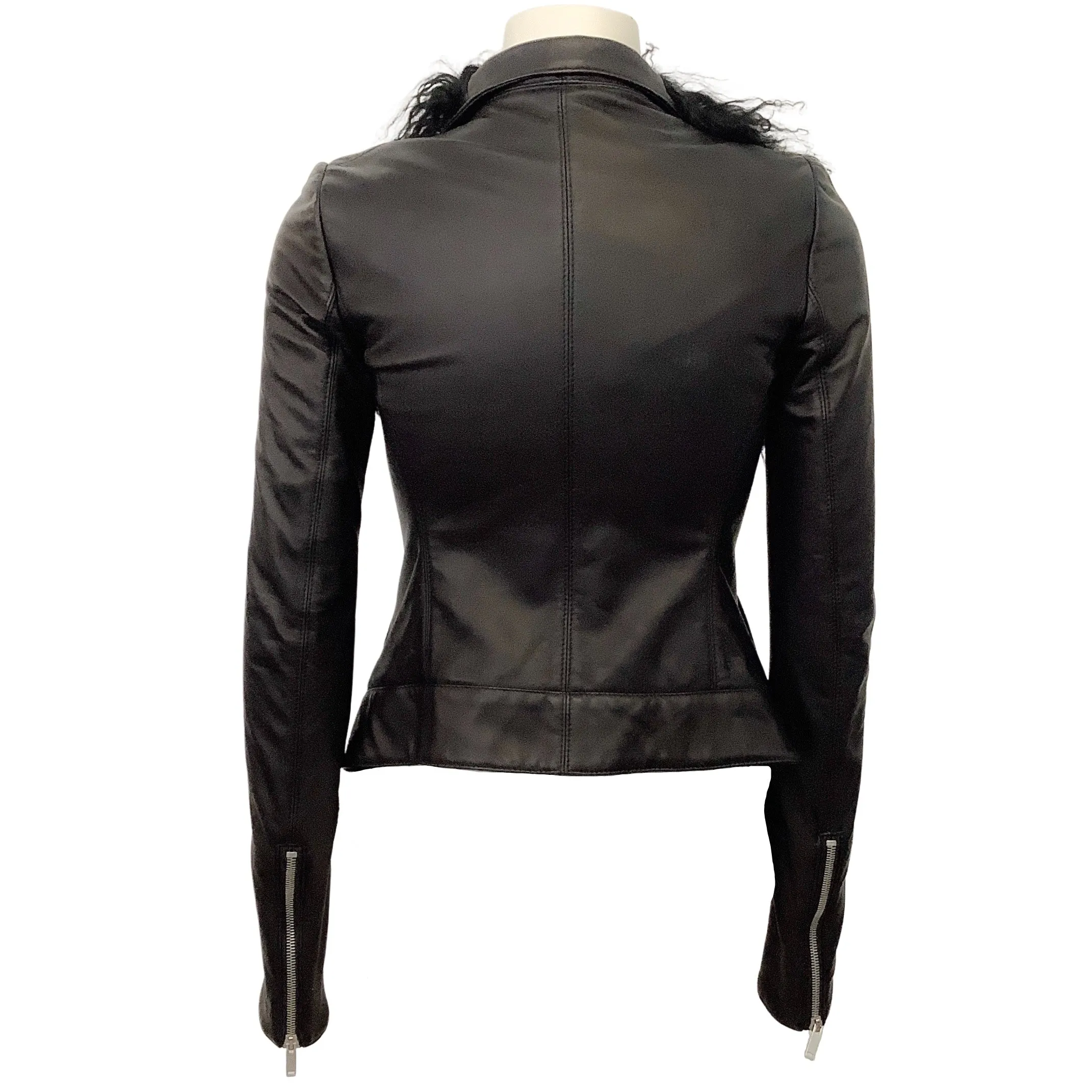 Gareth Pugh Black Leather Wrap Jacket with Lamb Collar