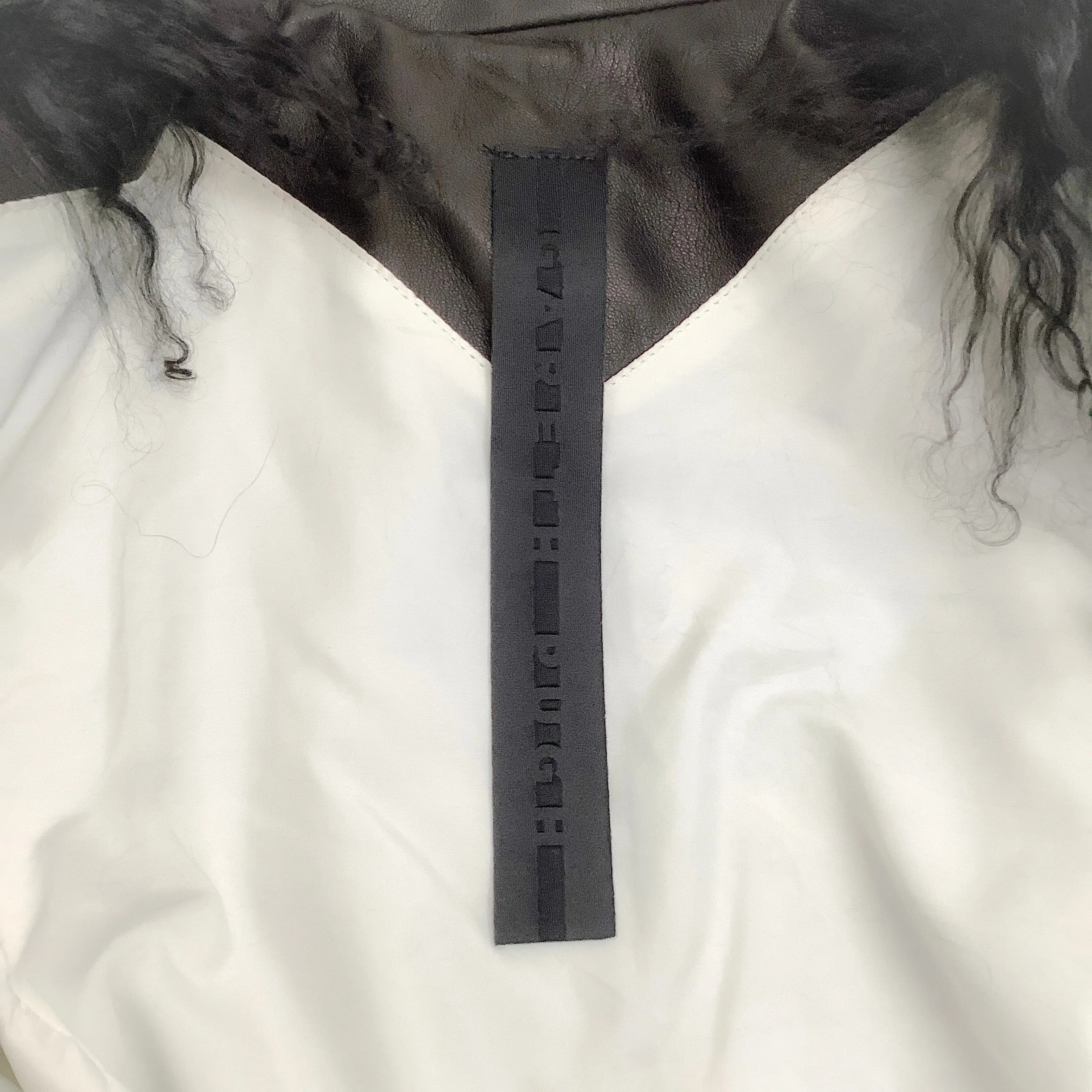 Gareth Pugh Black Leather Wrap Jacket with Lamb Collar