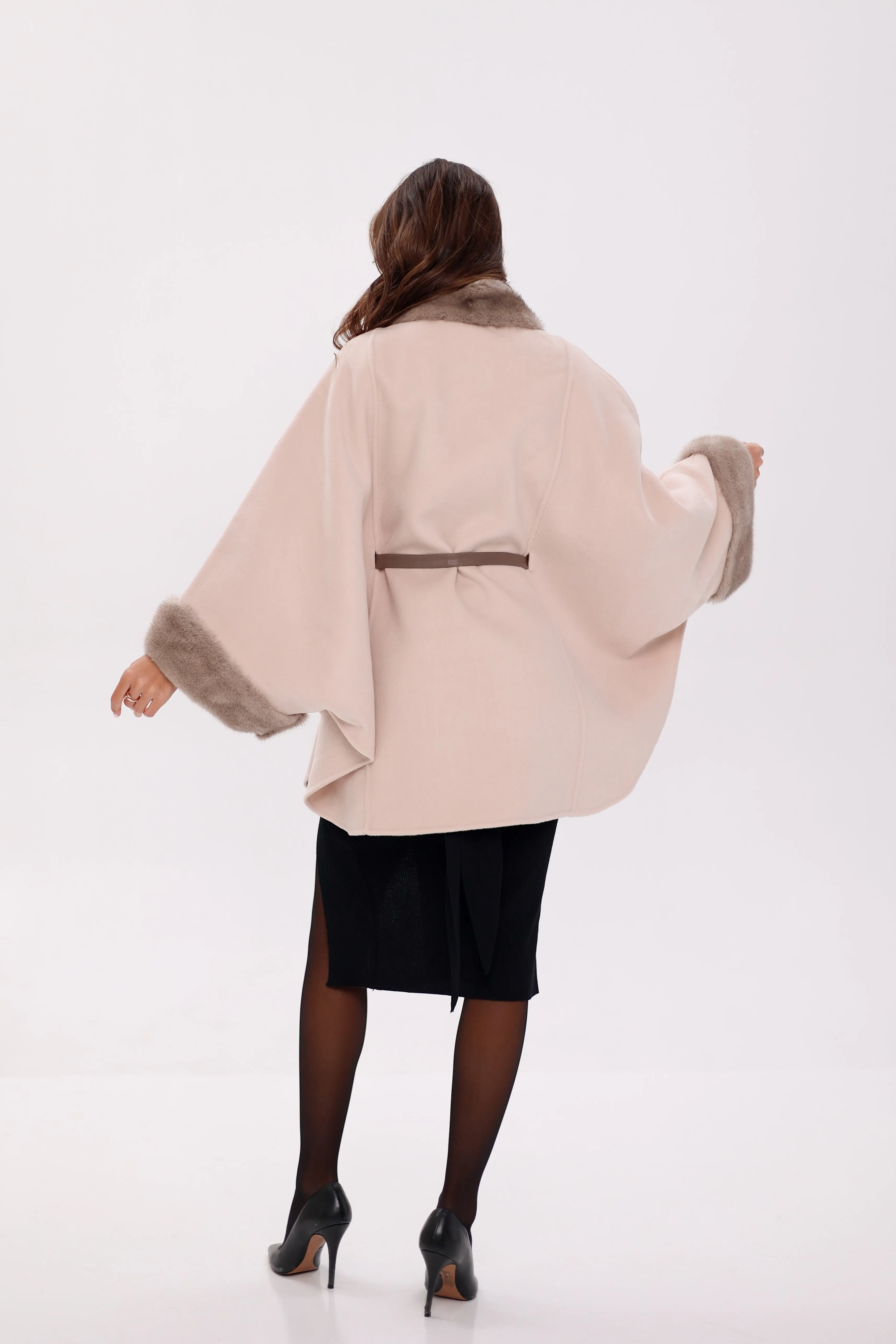 Genuine Mink Fur Double Face Wool Poncho