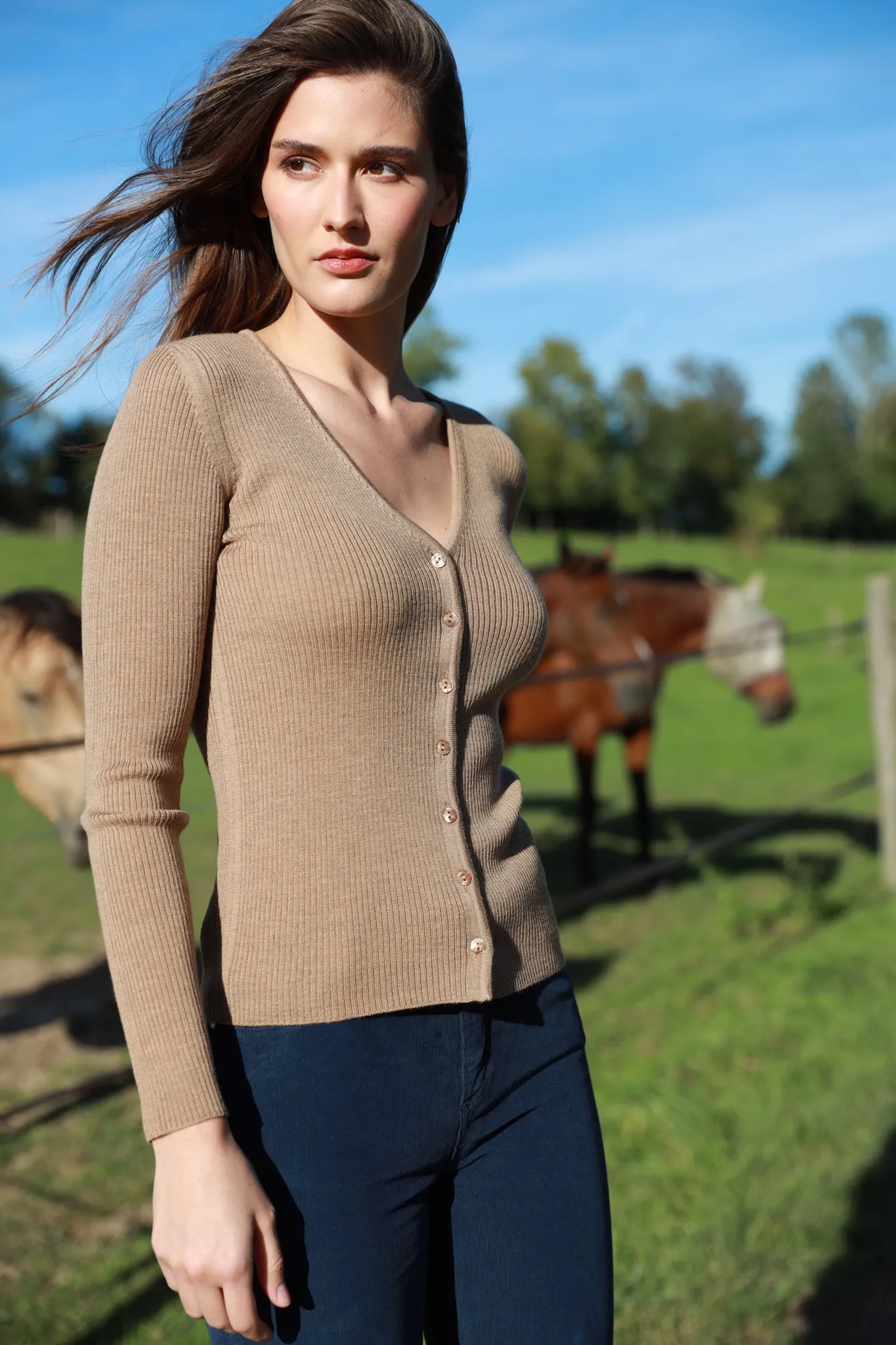 Gilet Agnès 100% laine mérinos - Camel