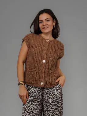 Gilet en crochet camel - 1220