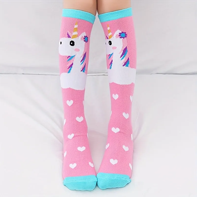 Girls Cute Cartoon Knitted Knee High Socks Comfy  Breathable