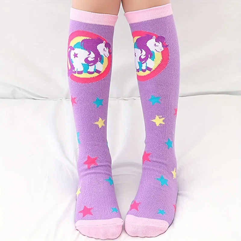 Girls Cute Cartoon Knitted Knee High Socks Comfy  Breathable