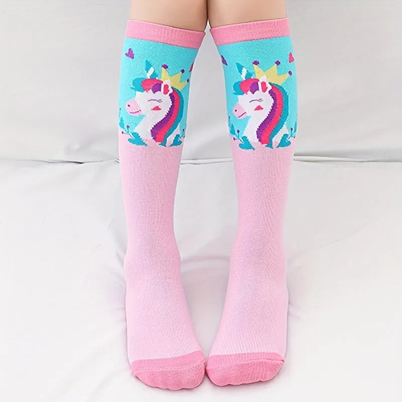 Girls Cute Cartoon Knitted Knee High Socks Comfy  Breathable