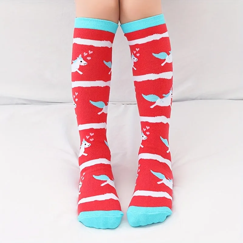 Girls Cute Cartoon Knitted Knee High Socks Comfy  Breathable