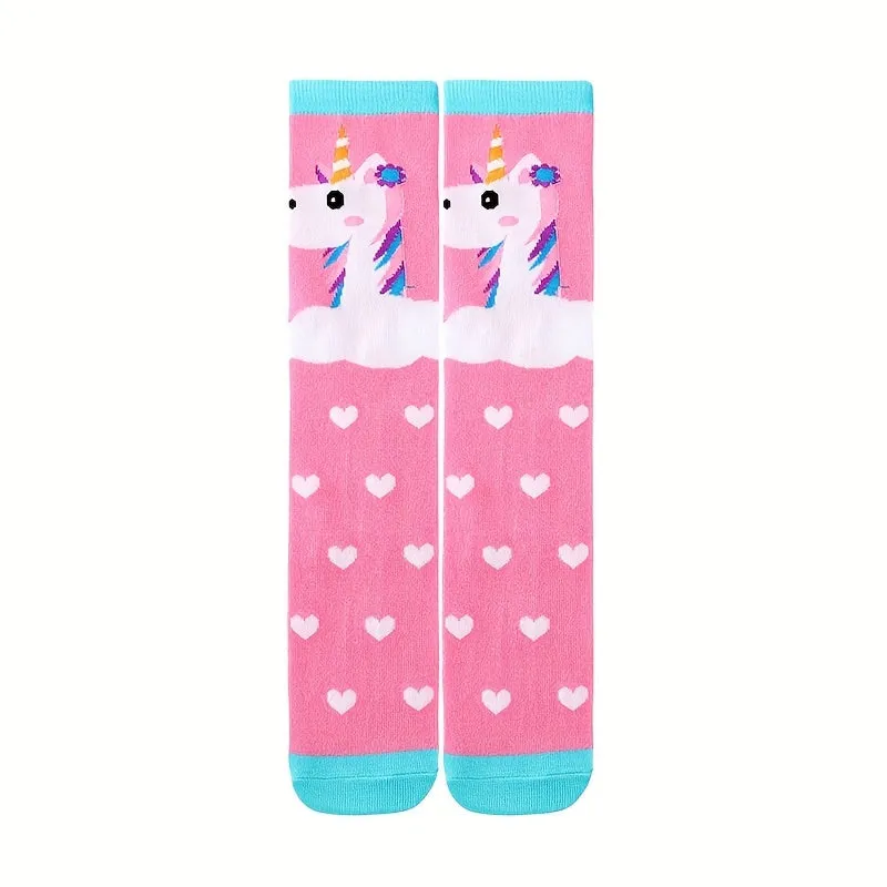 Girls Cute Cartoon Knitted Knee High Socks Comfy  Breathable