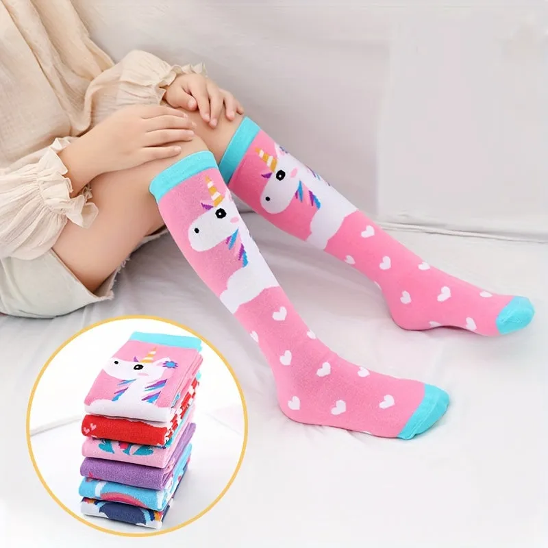 Girls Cute Cartoon Knitted Knee High Socks Comfy  Breathable