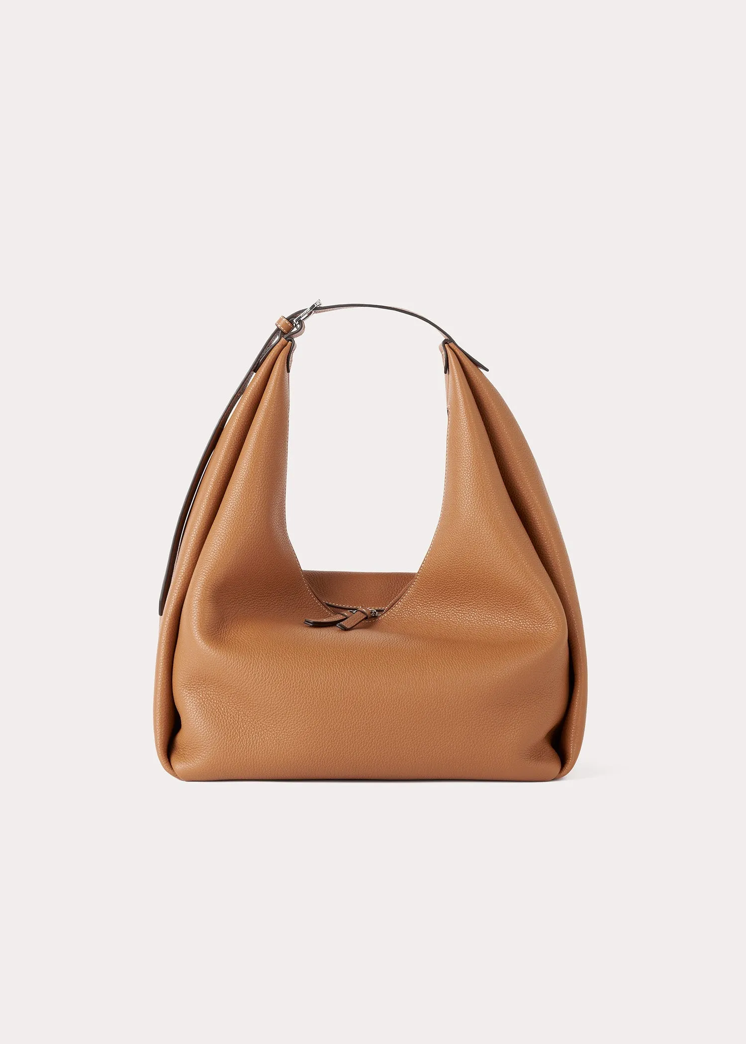 Grained-leather hobo bag tan