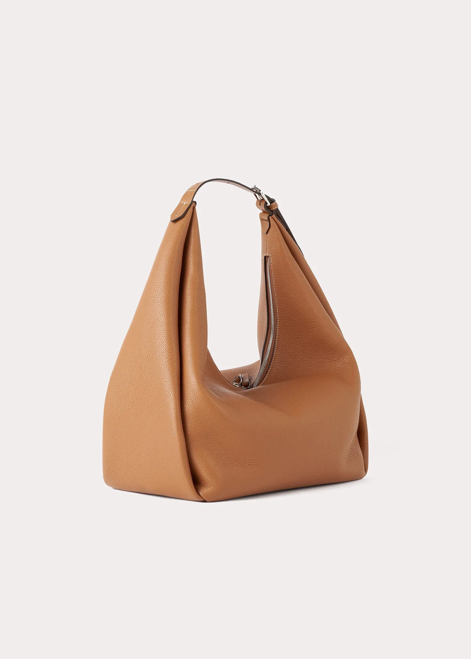 Grained-leather hobo bag tan