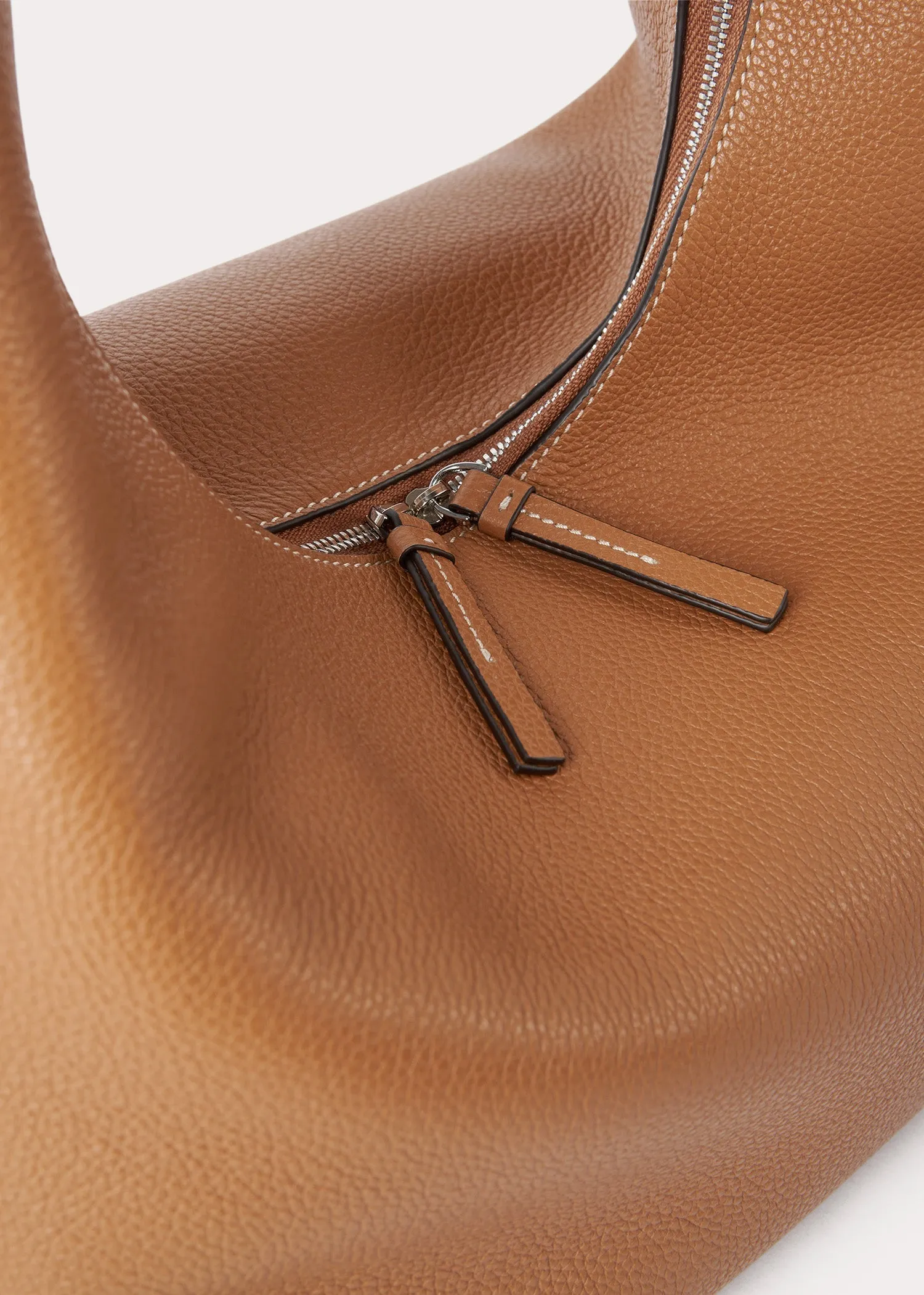 Grained-leather hobo bag tan