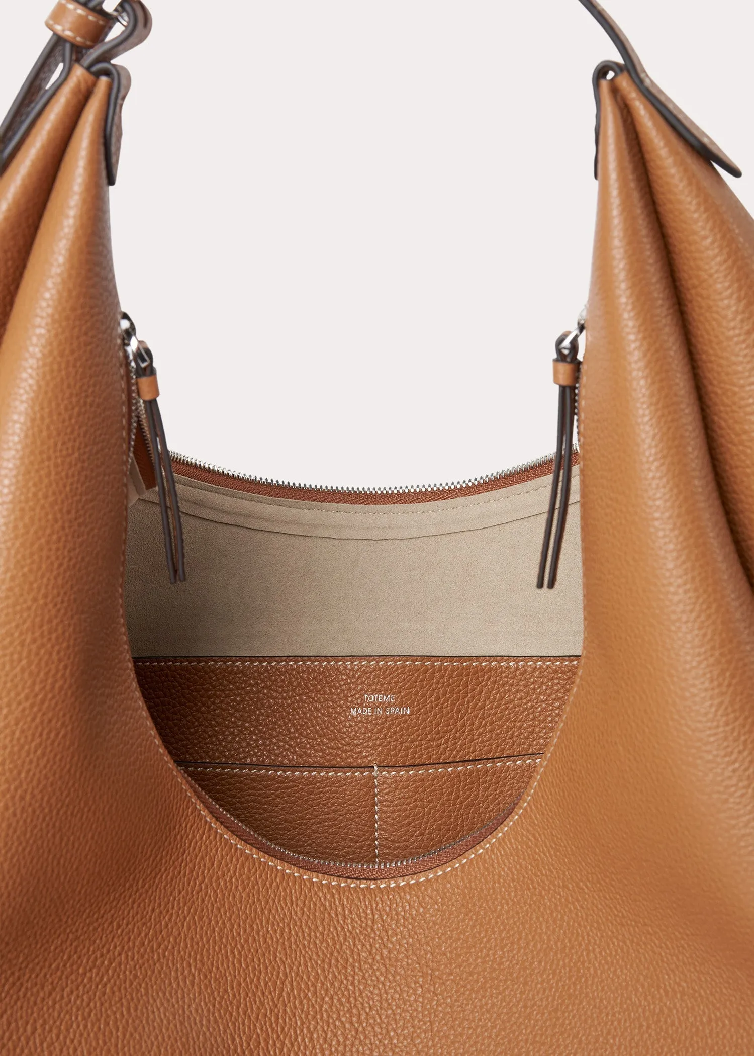 Grained-leather hobo bag tan