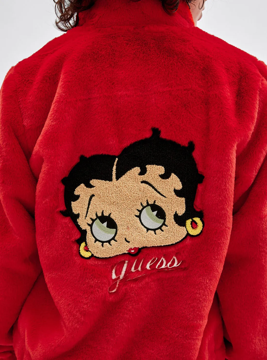 Guess Originals x Betty Boop Red Faux Fur Jacket