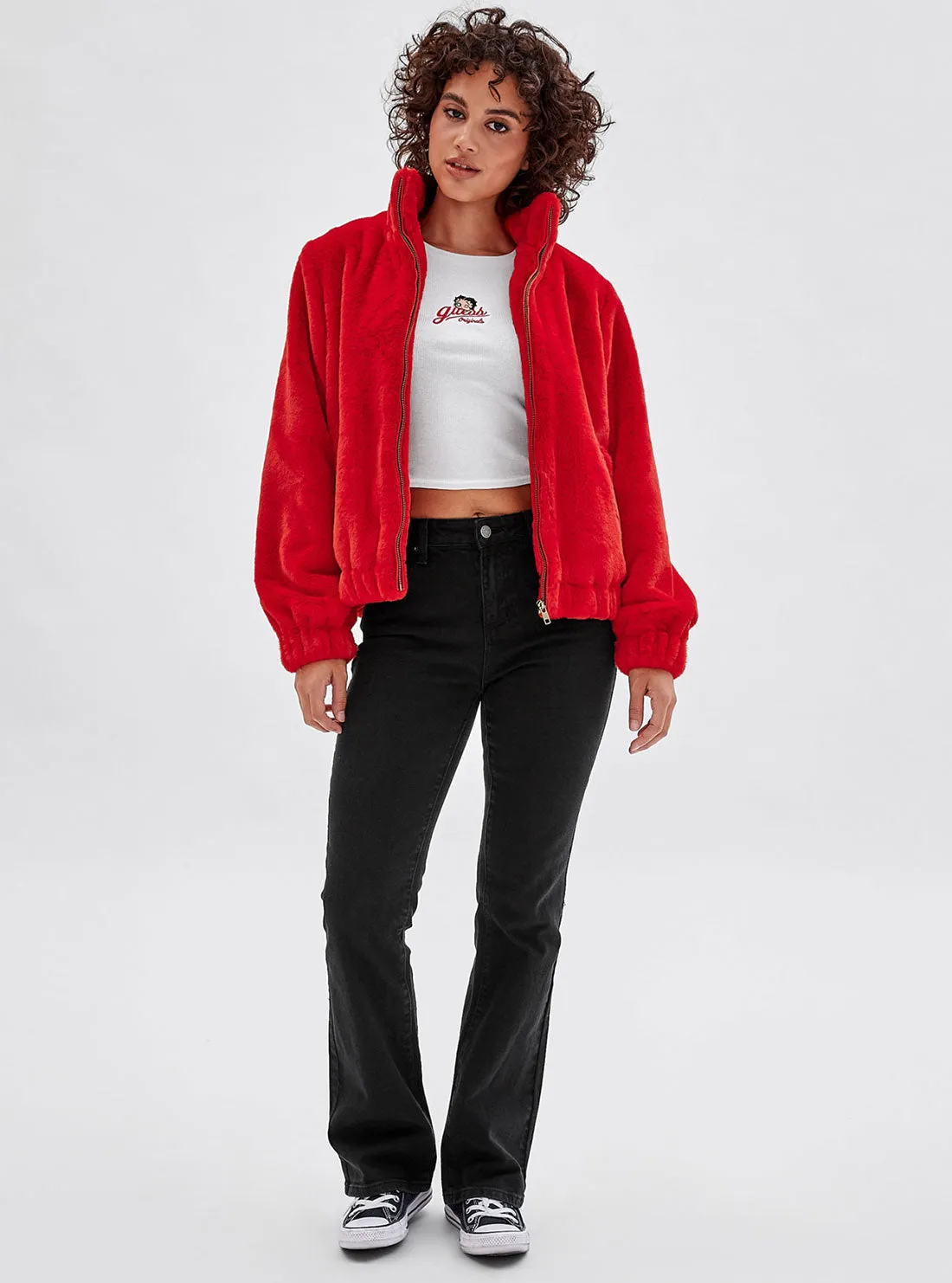 Guess Originals x Betty Boop Red Faux Fur Jacket