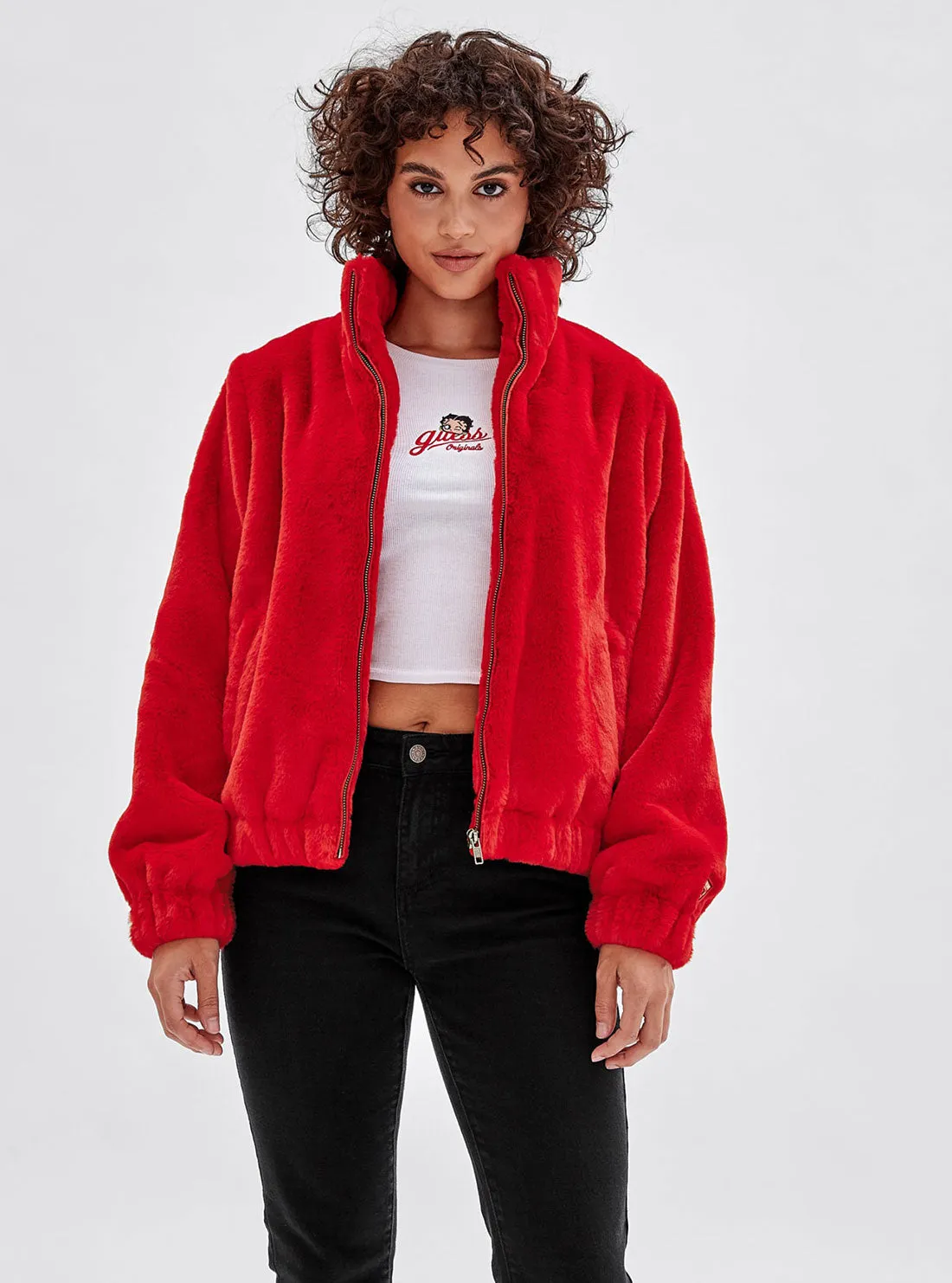 Guess Originals x Betty Boop Red Faux Fur Jacket