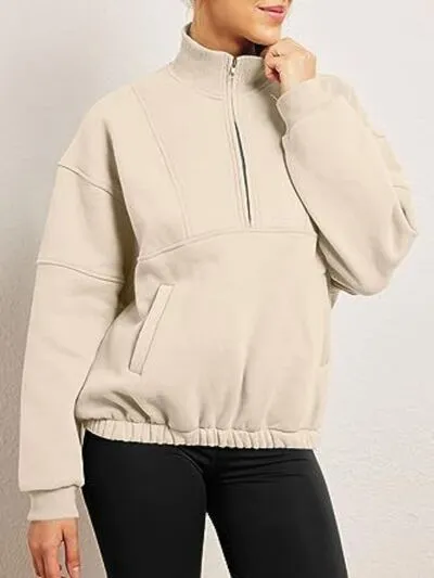 Half Zip Dropped Shoulder Sweatshirt