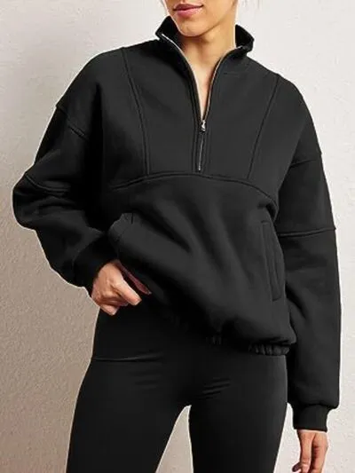 Half Zip Dropped Shoulder Sweatshirt