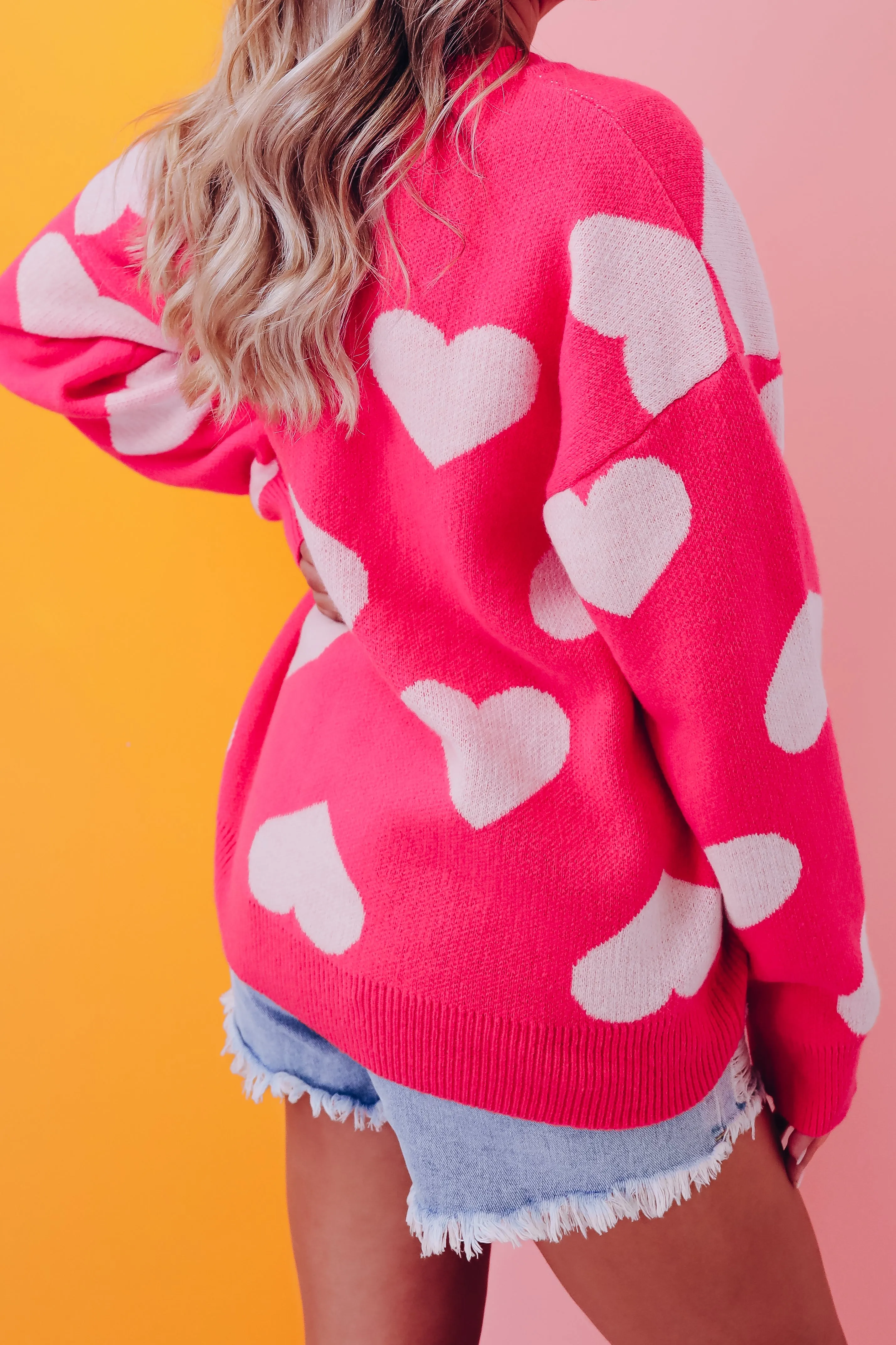 Harmony Heart Print Sweater - Pink/White