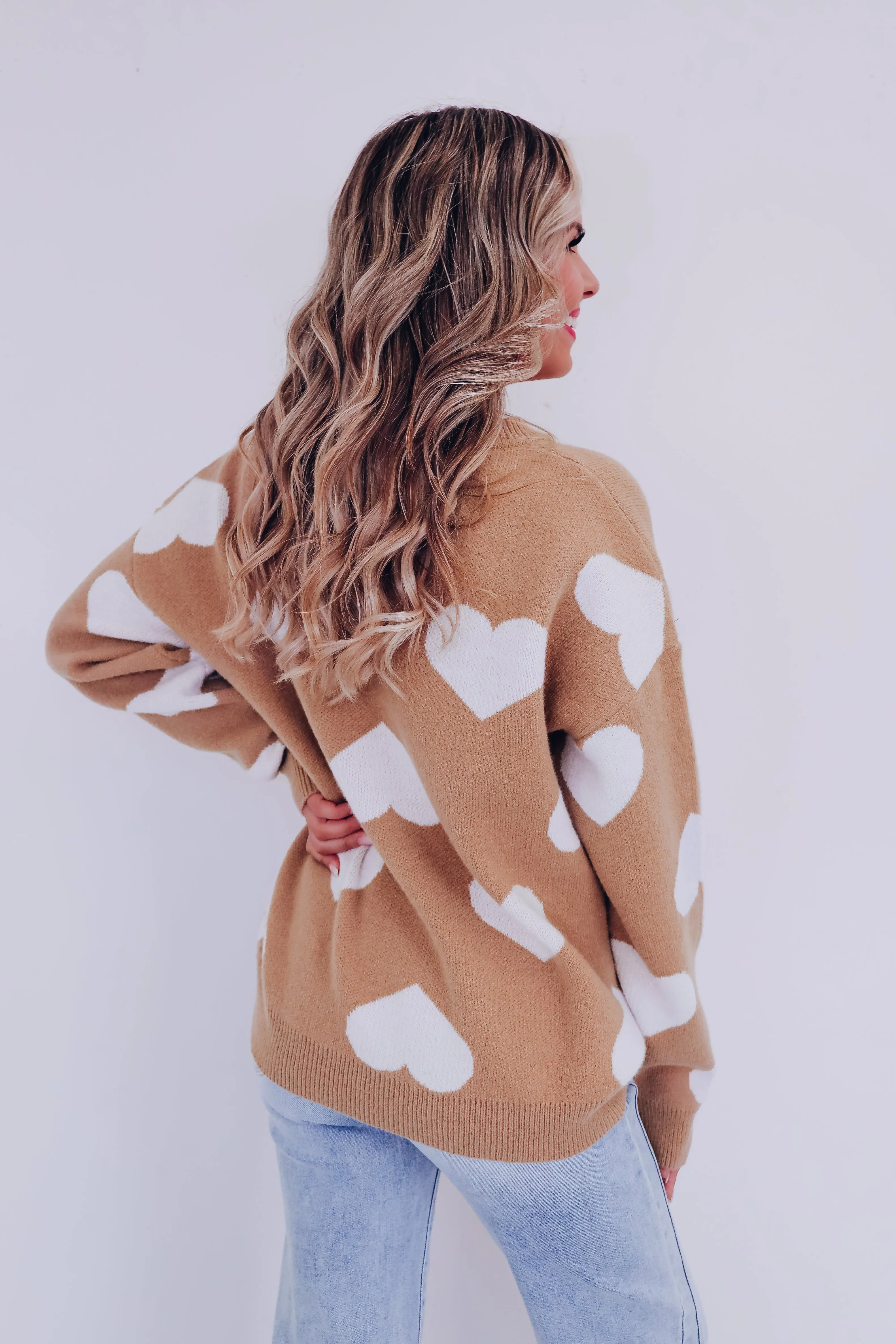 Harmony Heart Print Sweater - Taupe/White