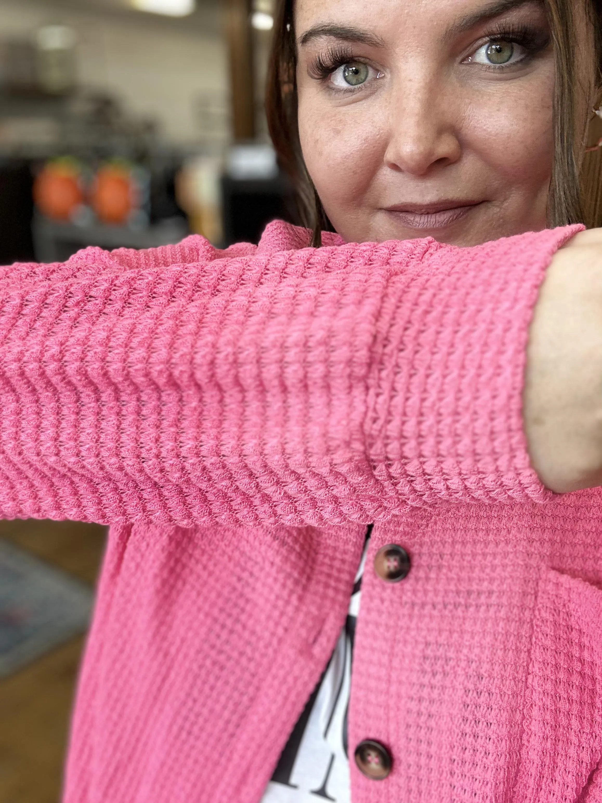 Hot Pink Waffle Print Shacket