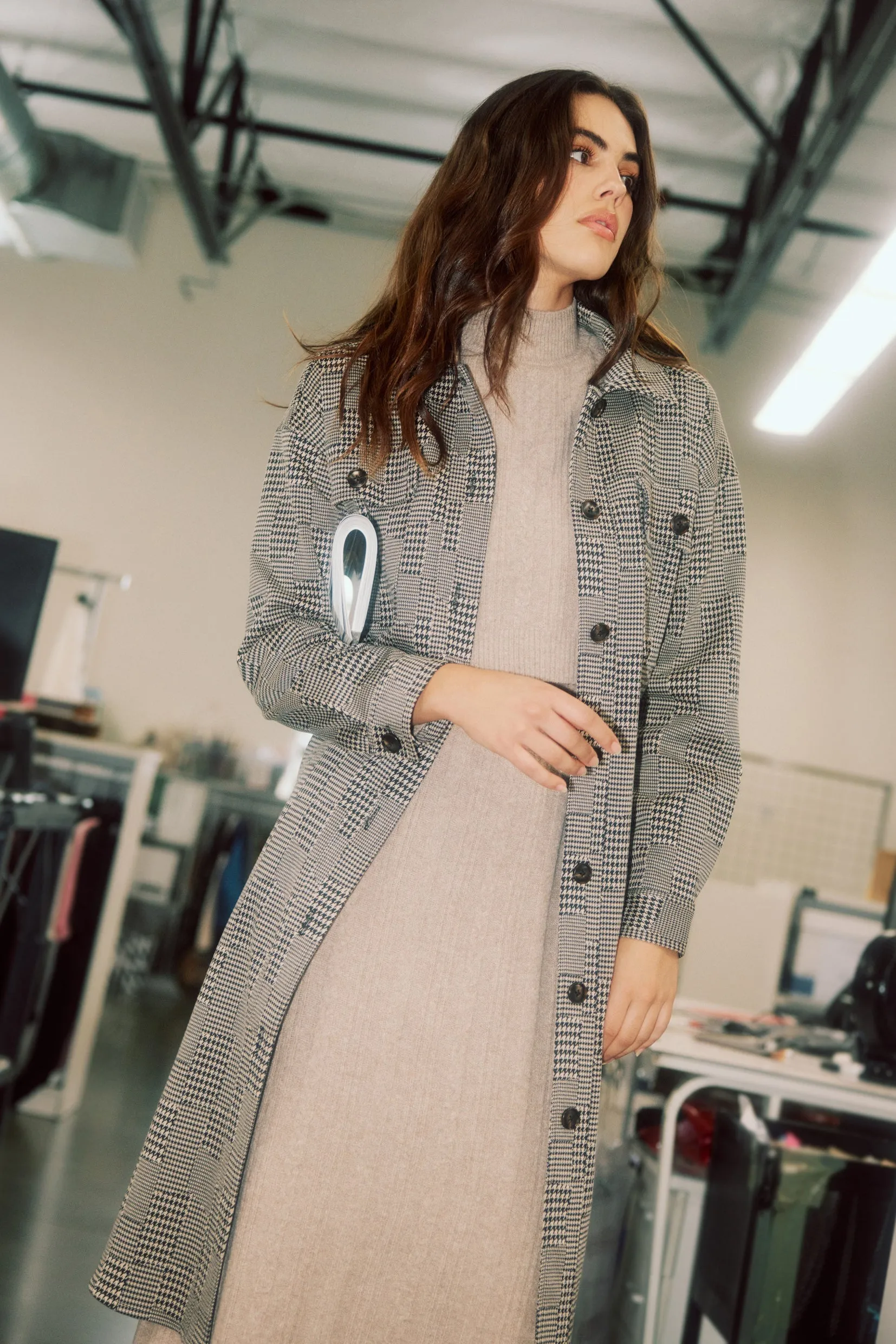 Houndstooth Long Shacket Coat