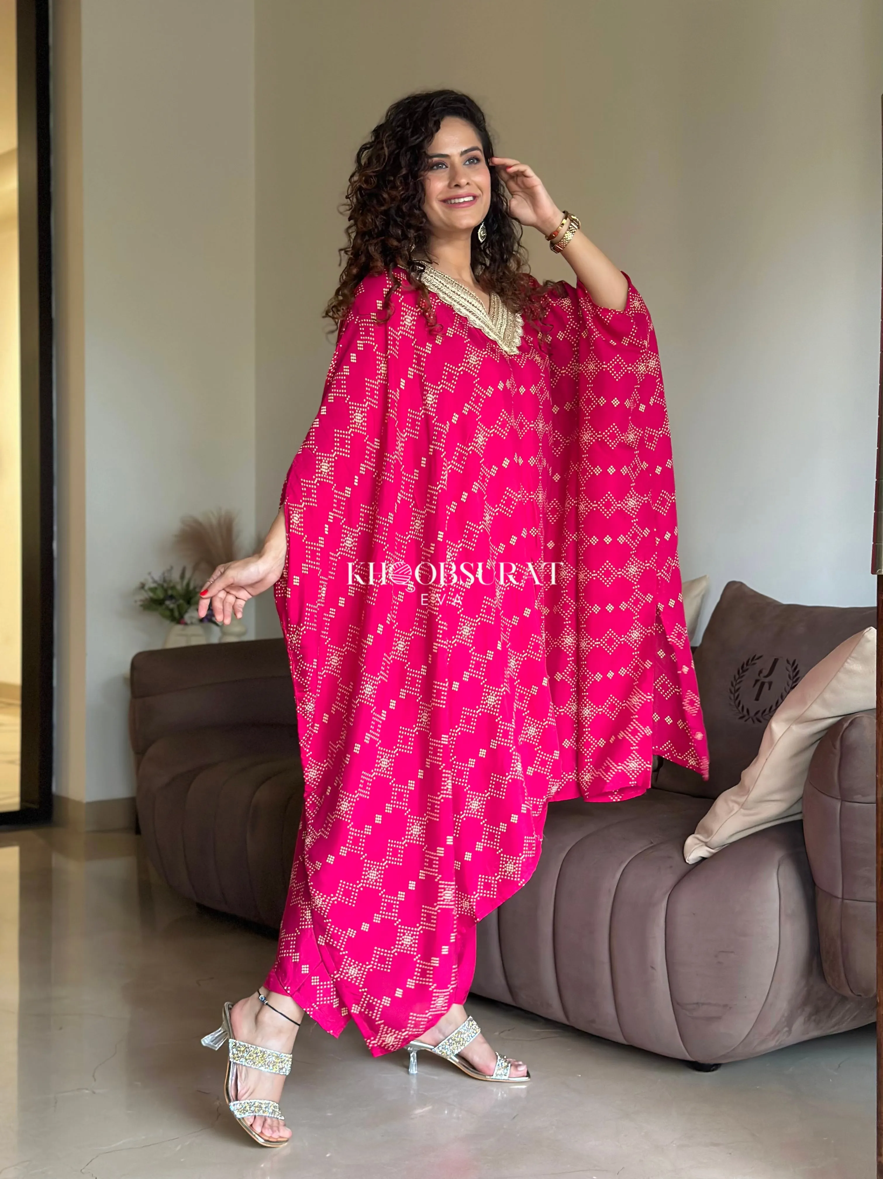 Indian Wedding Pink Kaftan Set