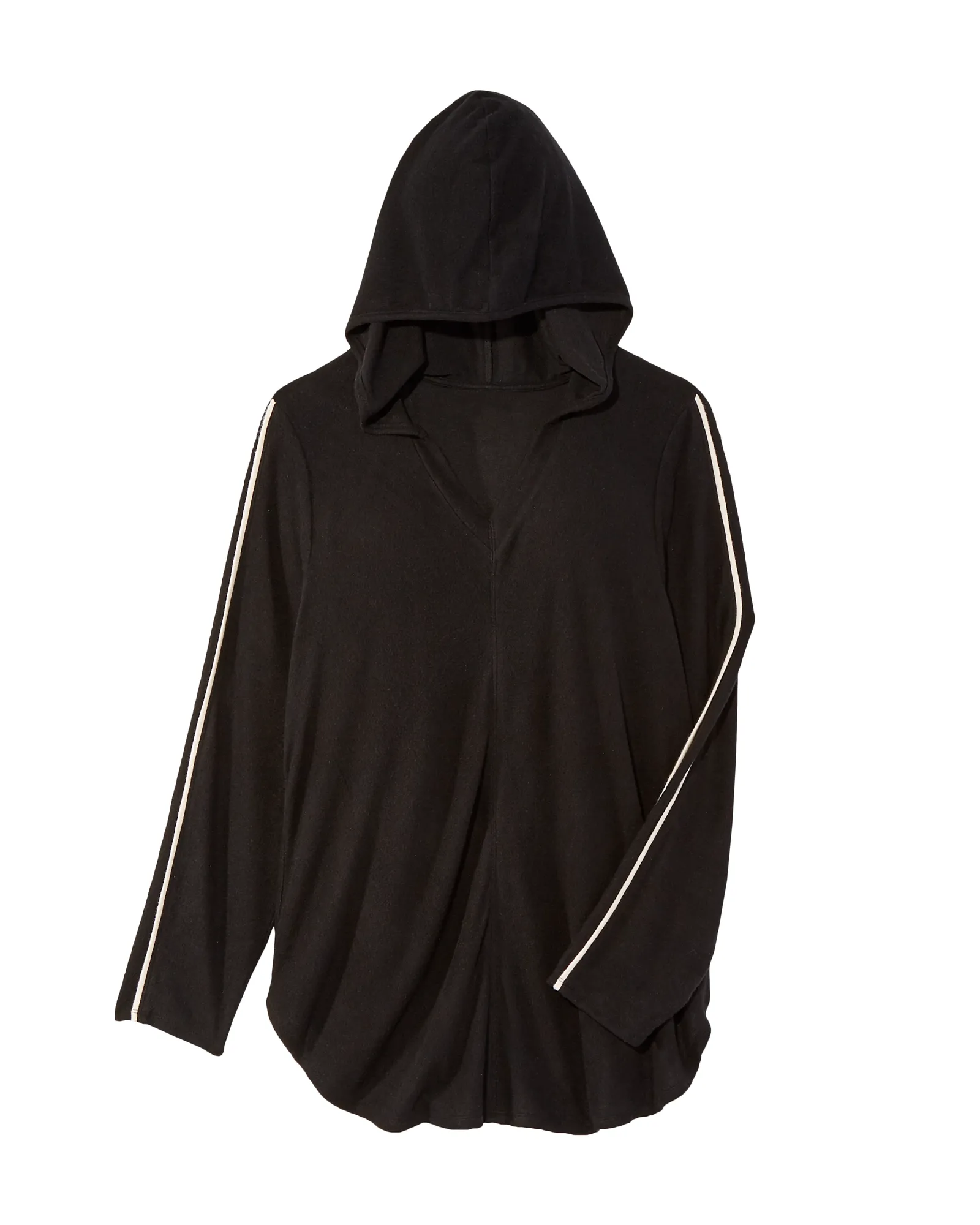 Isla Brushed Hoodie Pullover With Racer Stripe | Black / White