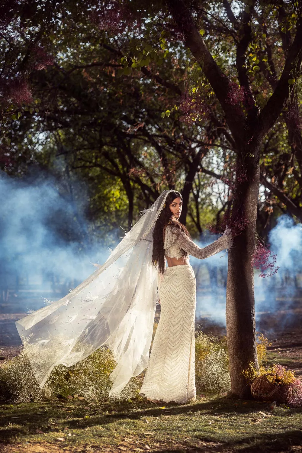 Ivory Skirt With Blouse And Veil